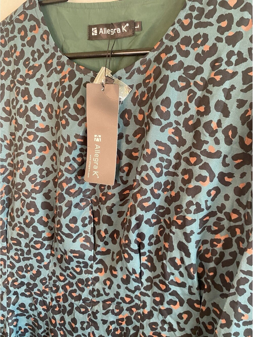 Allegra K GREEN AND BLACK LEOPARD ANIMAL PRINT V NECK LONG SLEEVE DRESS Large - Picture 4 of 6